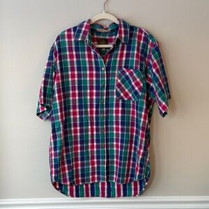 AMI 100% Cotton Plaid Multi Color Button-Down Short Sleeve Shirt